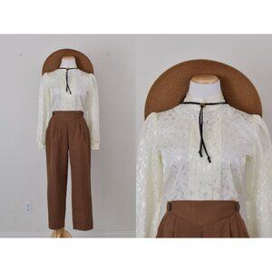 Vintage 80s Polyester‎ Irisdescent Secretary Blouse size S